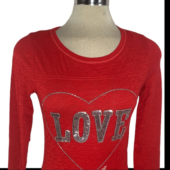 Aeropostale Red Long Sleeves Hart Print Top Siz XS - Picture 3 of 10
